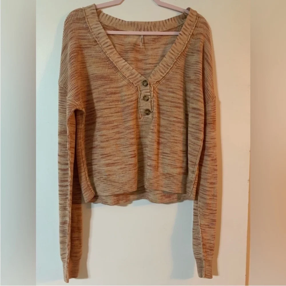 FREE PEOPLE Mercury Heathered Henley Sweater in Rosy Pink